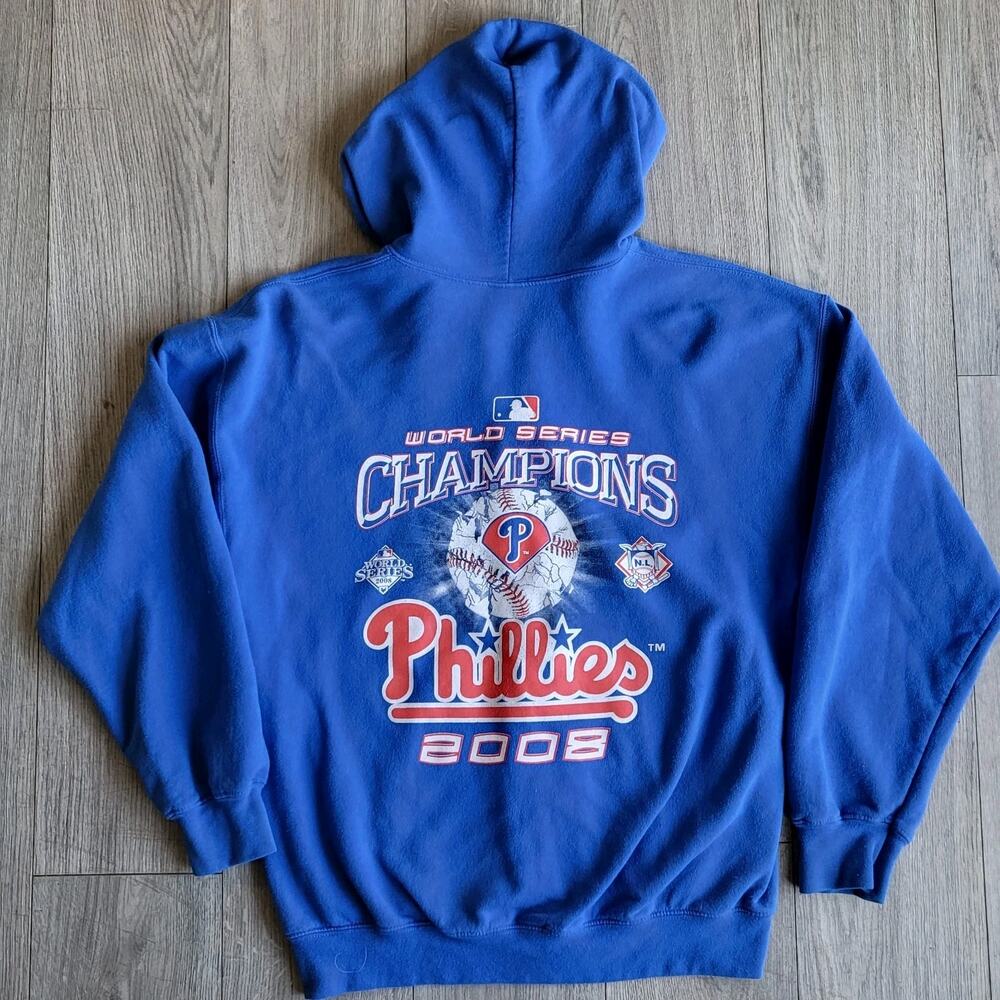 2008 World Series Champions Phillies Blue Gildan Zip Up Hoodie Size L